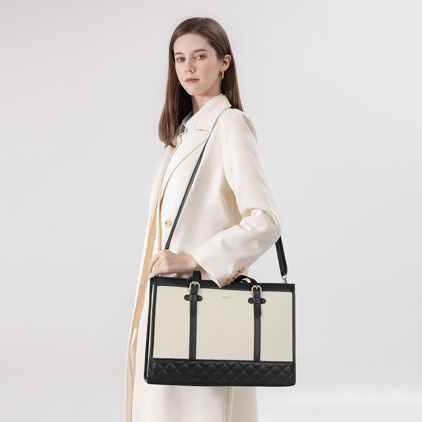 Keyli 3pcs Laptop Bag for Women,15.6 Inch Canvas Tote Bag Work Bags Large Business Computer Briefcase Shoulder Handbag Purse