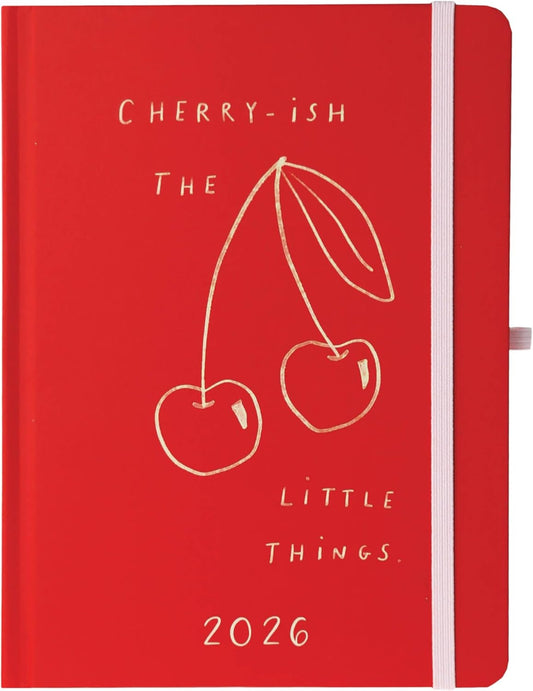 July 2025 – Dec. 2026 Planner by Graphique, Weekly and Monthly Planner, 18 Months Calendar, Hardcover, Cherries, 6” x 8”