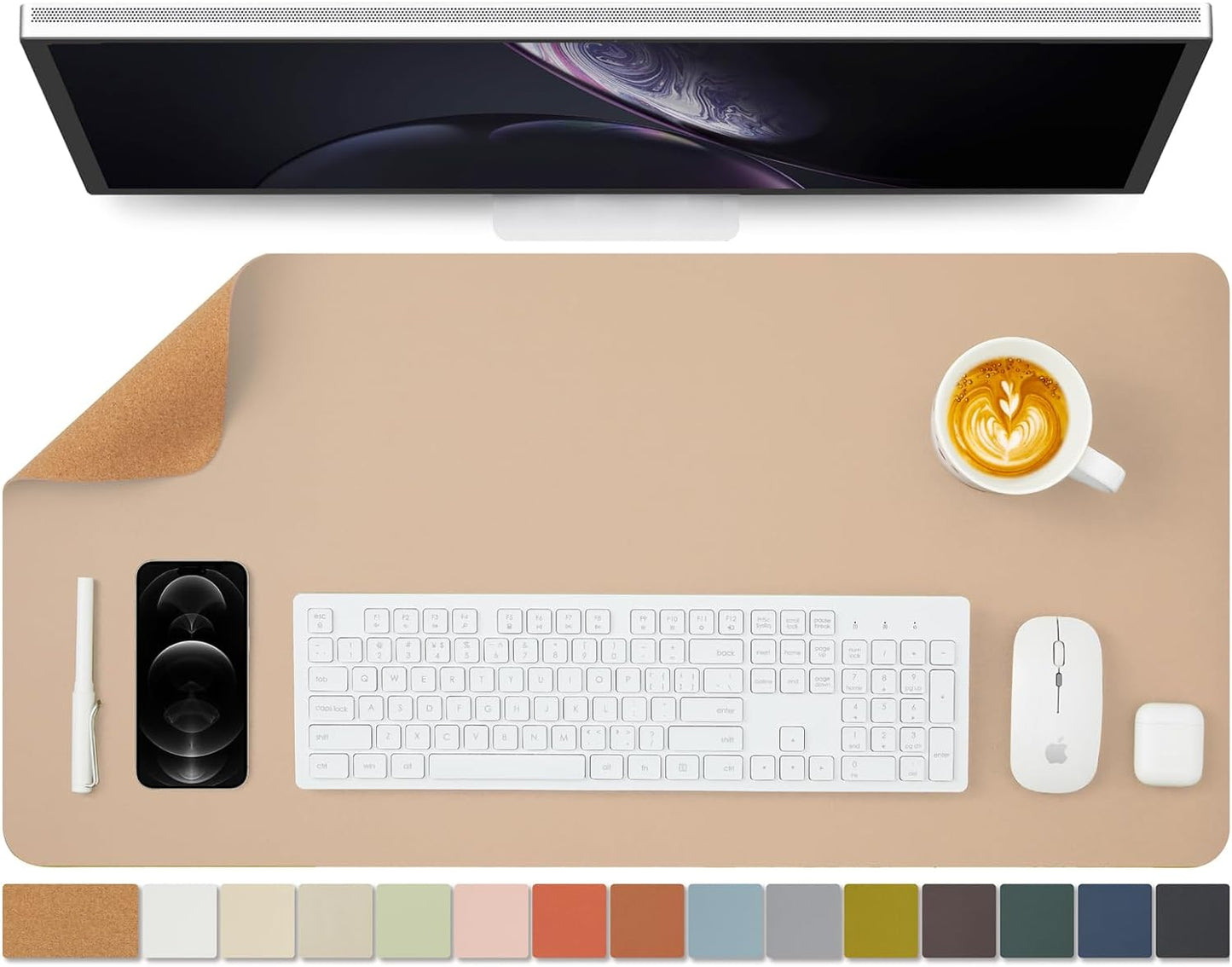 Cork Apricot Desk Mat - Dual-Sided Desk Pad for Office and Home - Desk Organization and Accessories - Ideal for Large Mouse Pad and Desk Mats on Top of Desks(31.5"x 15.7")