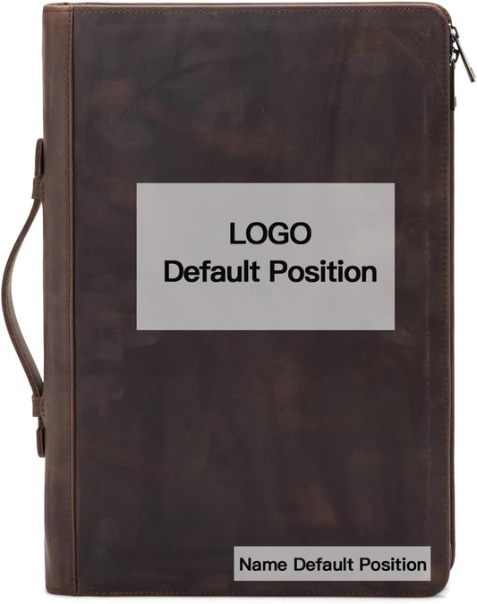 Personalized Genuine Leather 3 Ring Binder Portfolio, Custom Engraved 8.5 x 14 Legal Size Pad Padfolio, Hidden Handle, 15” Laptop Organizer, Zip Professional Business Folio, Dark Khaki