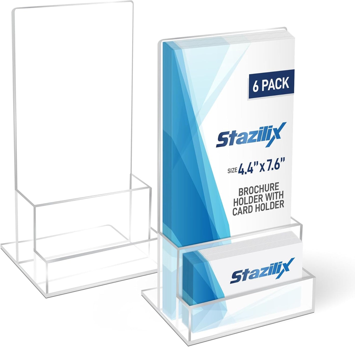 6 Pack Acrylic Brochure Holder 4‘’, Clear brochure and Business Card Holder, Plastic Flyer Display Stand for Magazine, Pamphlet, Booklets, Menu, Journals, Business Card