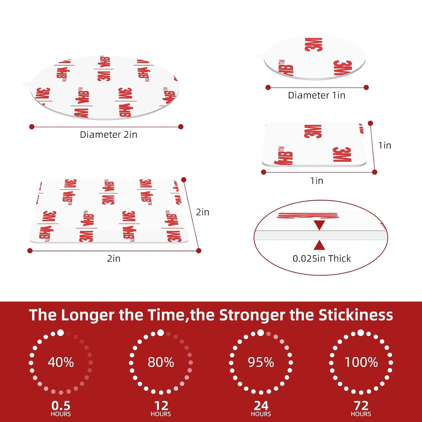 3M Double Sided Adhesive Pads Heavy Duty VHB 1" x 1" 0.025in Thick 20 PCS Square White 4930 Strong Adhesive Mounting Waterproof Foam Tape for Car Home Office Decor