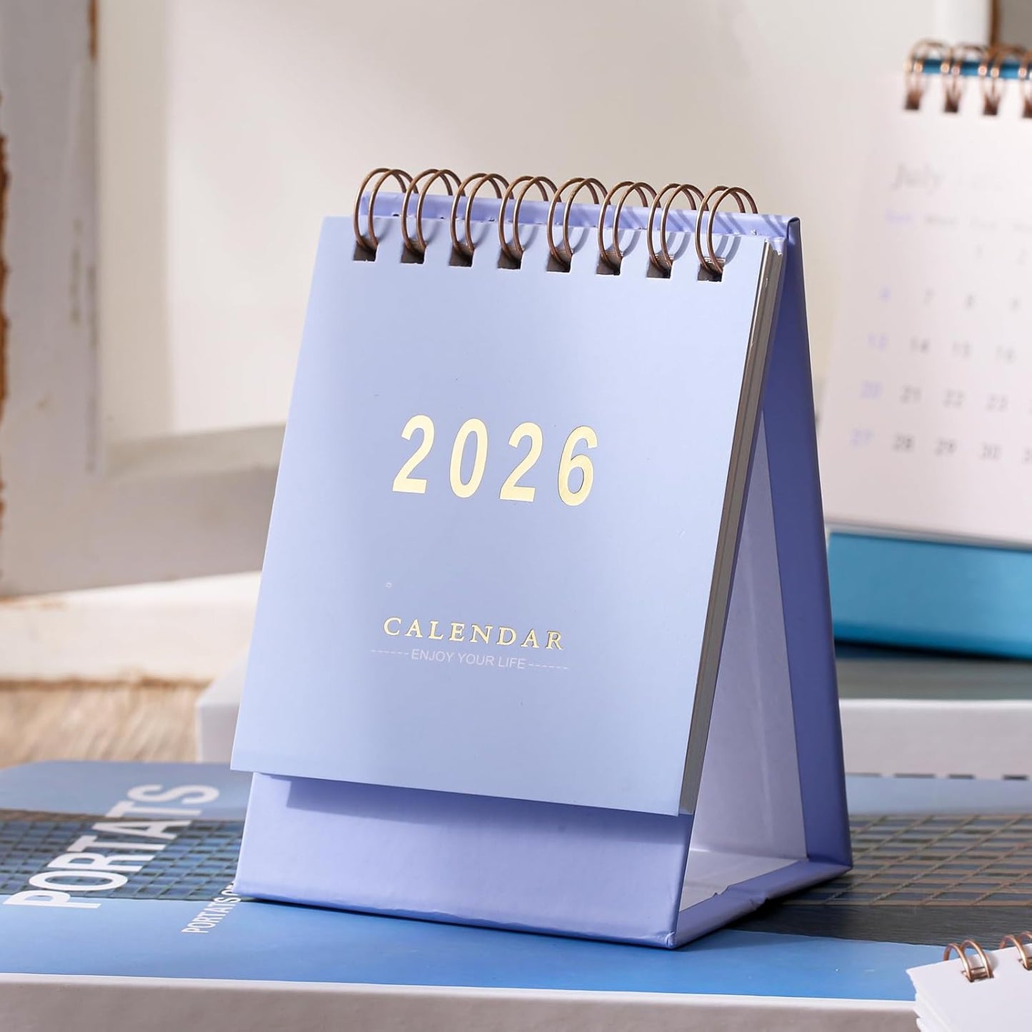Mini Desk Calendar 2025-2026 - Runs From July 2025 until Dec 2026, 18-Month Small Desktop Calendar 250gsm Thick Paper Twin-Wire Binding for Home or Office (Purple)