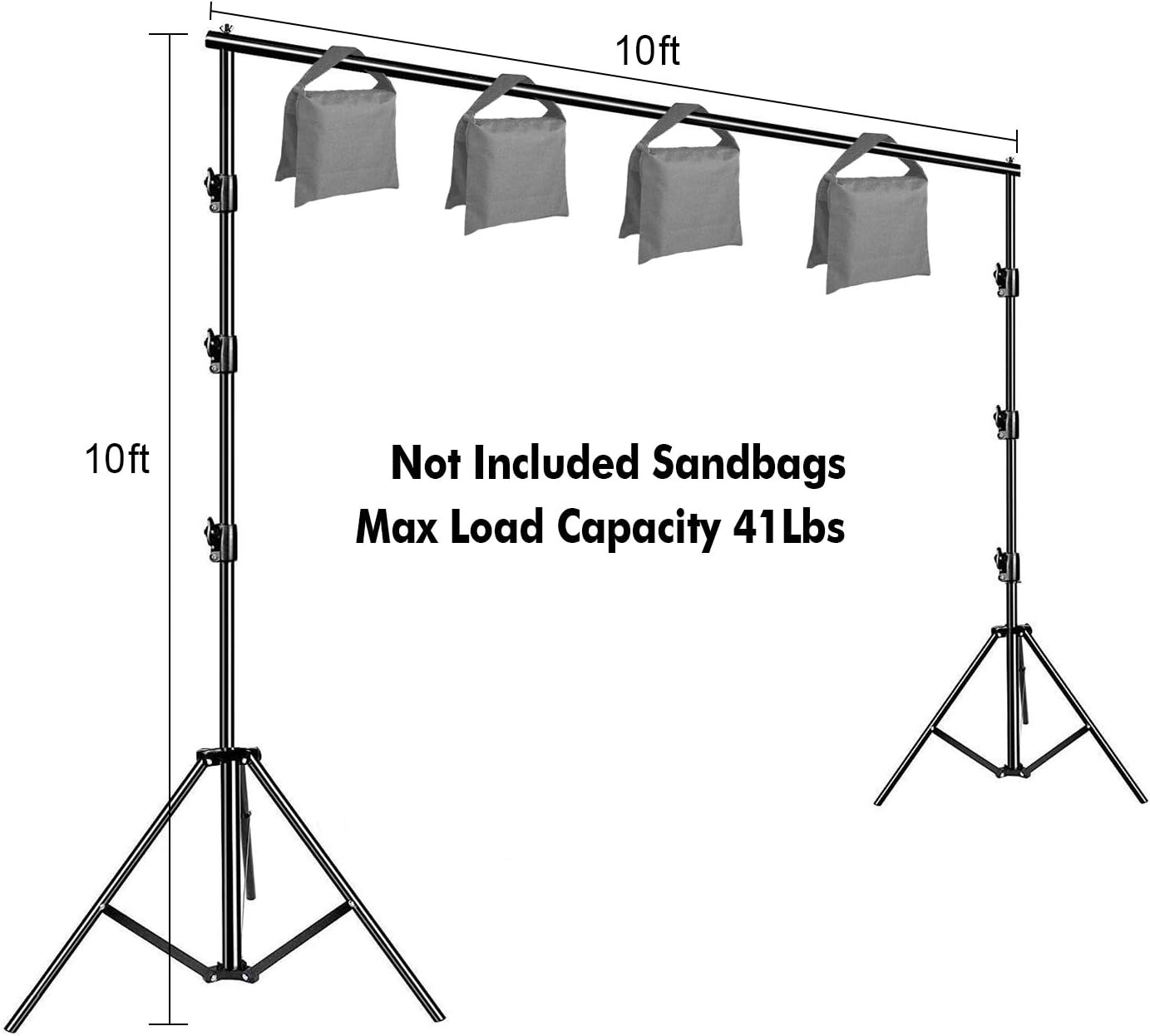 SLOW DOLPHIN 10 x 10Ft Photo Video Studio Heavy Duty Adjustable Muslin Backdrop Stand Background Support System Kit for Photography with Carrying Bag 8 Pcs Clip Clamps