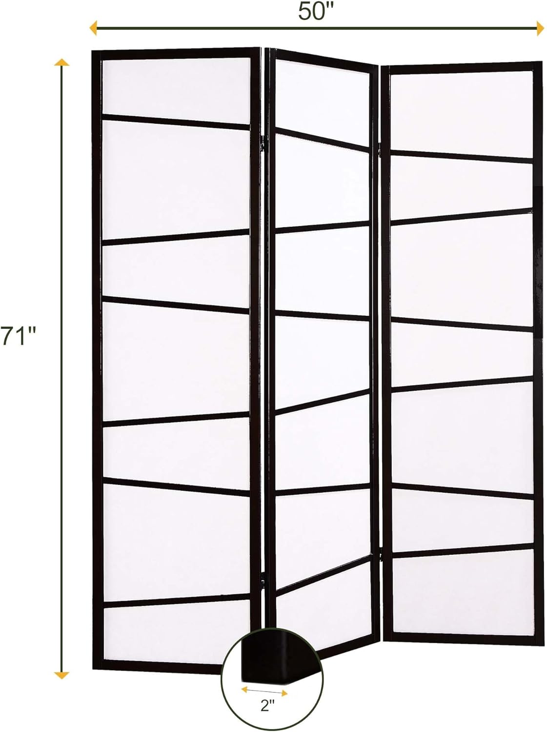 NicBex Room Divider 3 Panel Room Dividers with Heavy-Duty Rice Paper Partition Room Dividers and Folding Privacy Screens Wall Divider for Home, Office, Room Separation,51"W x 2"D x 71"H, White+Black