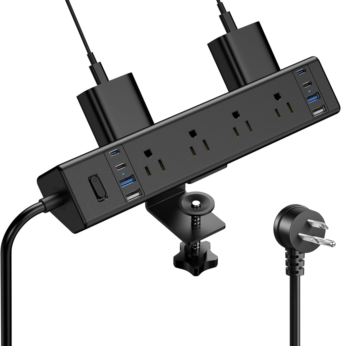 40W Fast Charging Station,Desk Clamp Power Strip 20W USB C,8 Outlets,8 USB Ports,4 USB C and 4 USB A, Office Furniture Surge Protector, 14AWG Cord, Fits 1.9" Tabletop Edge (Black, 10FT Length)