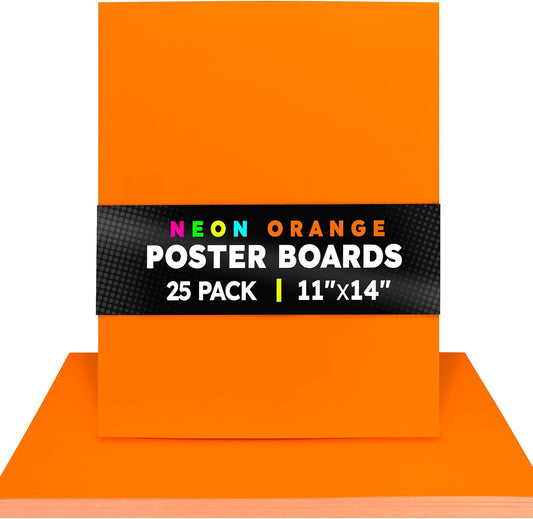 Hygloss Medium Poster Board 11x14 - 25 Neon Orange Single Color Poster Boards Bulk Pack - 10 Pt. Thickness Colored Poster Board Paper for Projects, Signs, Displays - Posterboard Multipack 11" x 14"