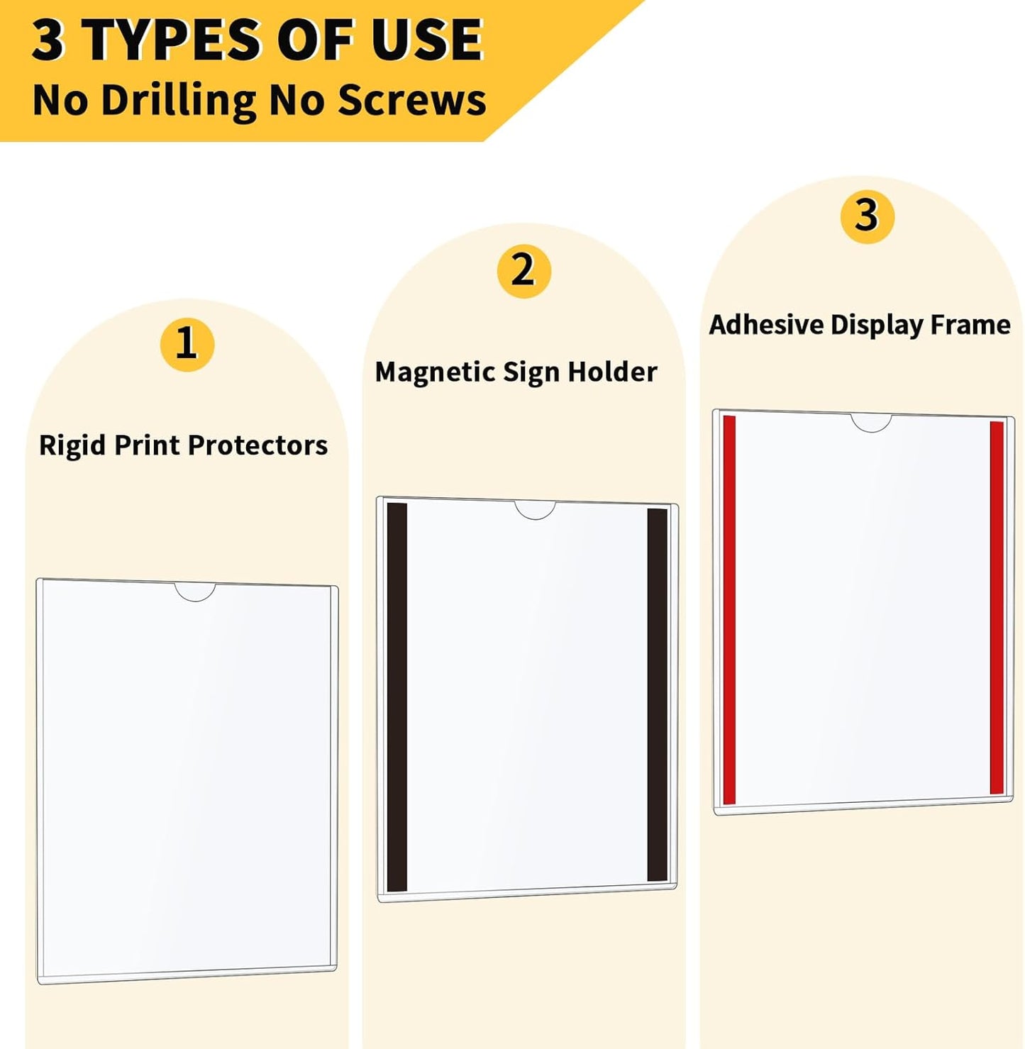 10 pack Magnetic Sign Holder 8.5 x 11 Wall Mount | Adhesive Document Frame for Posters, Menus, Notices | Rigid Plastic Sheet Protector with Strong Magnet Strips & Adhesive Tape | for Office Door, Retail Glass, Metal Surfaces