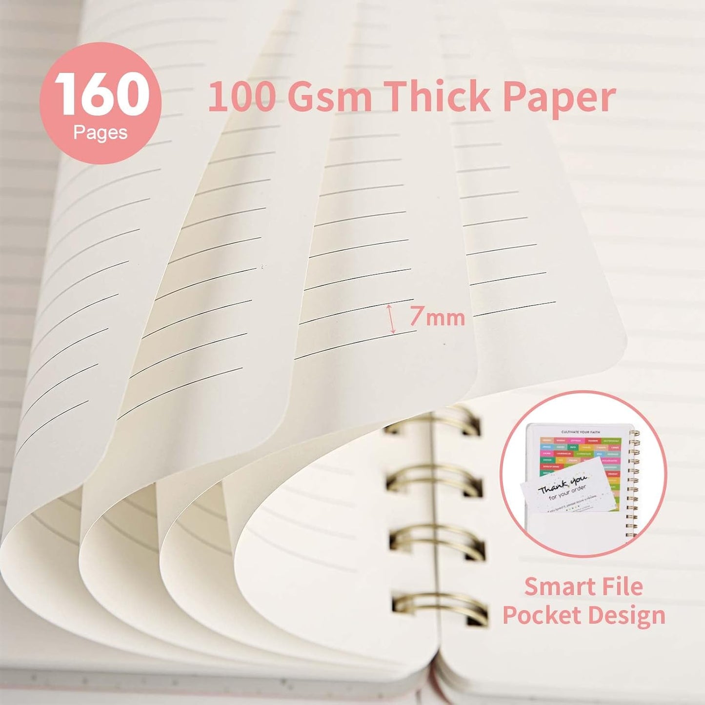 Lined Spiral Notebook College Ruled A5 Journal Book for Note Taking, 160 Pages Writing Journal for Office and Home School Supplies 5.75x8.125 inch (1Pink)