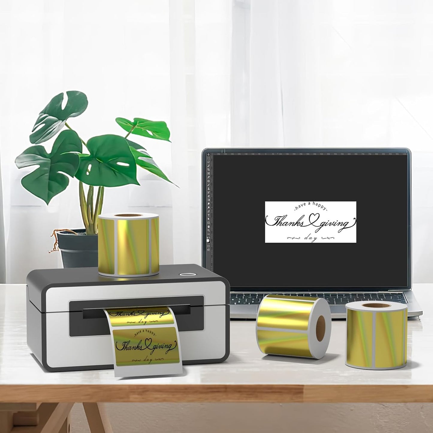 RBHK Holographic Thermal Labels - 500pcs 2.25"x1.25" Thermal Printer Labels, Waterproof Thermal Printer Stickers for Logo Design, Name Price Tag, Address, QR Code, Thanks Card, 500 Labels/Roll