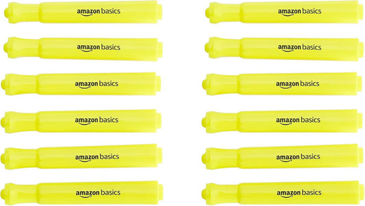 Amazon Basics Highlighters 12 Pack, Yellow Colors, Chisel Tip,Bible Highlighter,Office and School Supplies