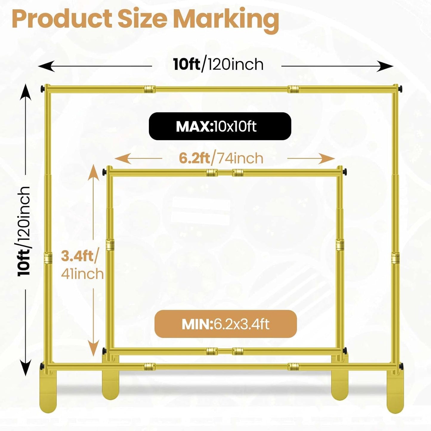 Jiang&Rong 10x10ft Heavy Duty Backdrop Stand Kit - Adjustable Step and Repeat Photo Banner Stand for Photography, Trade Shows, Photo Booths, Events(Golden)