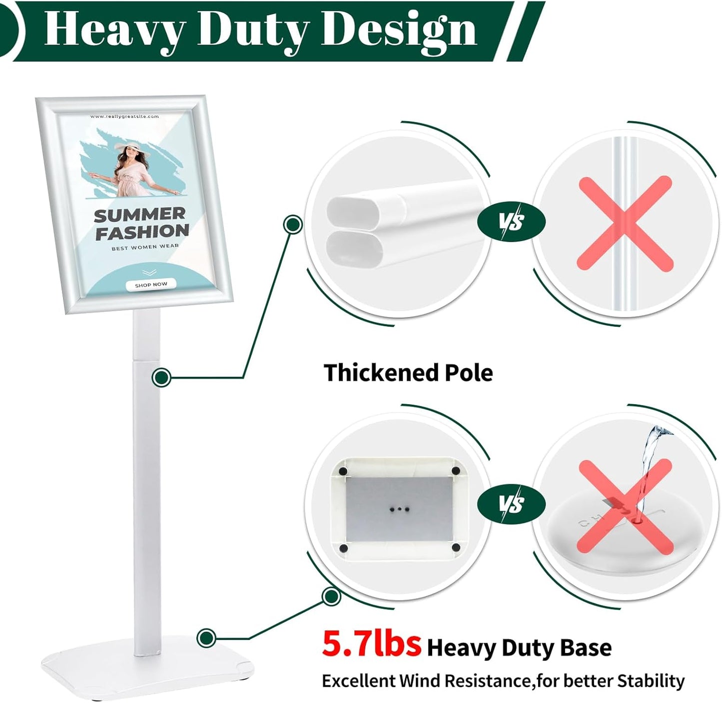 3Pcs Heavy Duty Pedestal Sign Holder for Display, 8.5 x 11 inches Adjustable Floor Standing Sign Holder with Weighted Base ,Sign Stand for Indoor/Outdoor Advertising，Silver