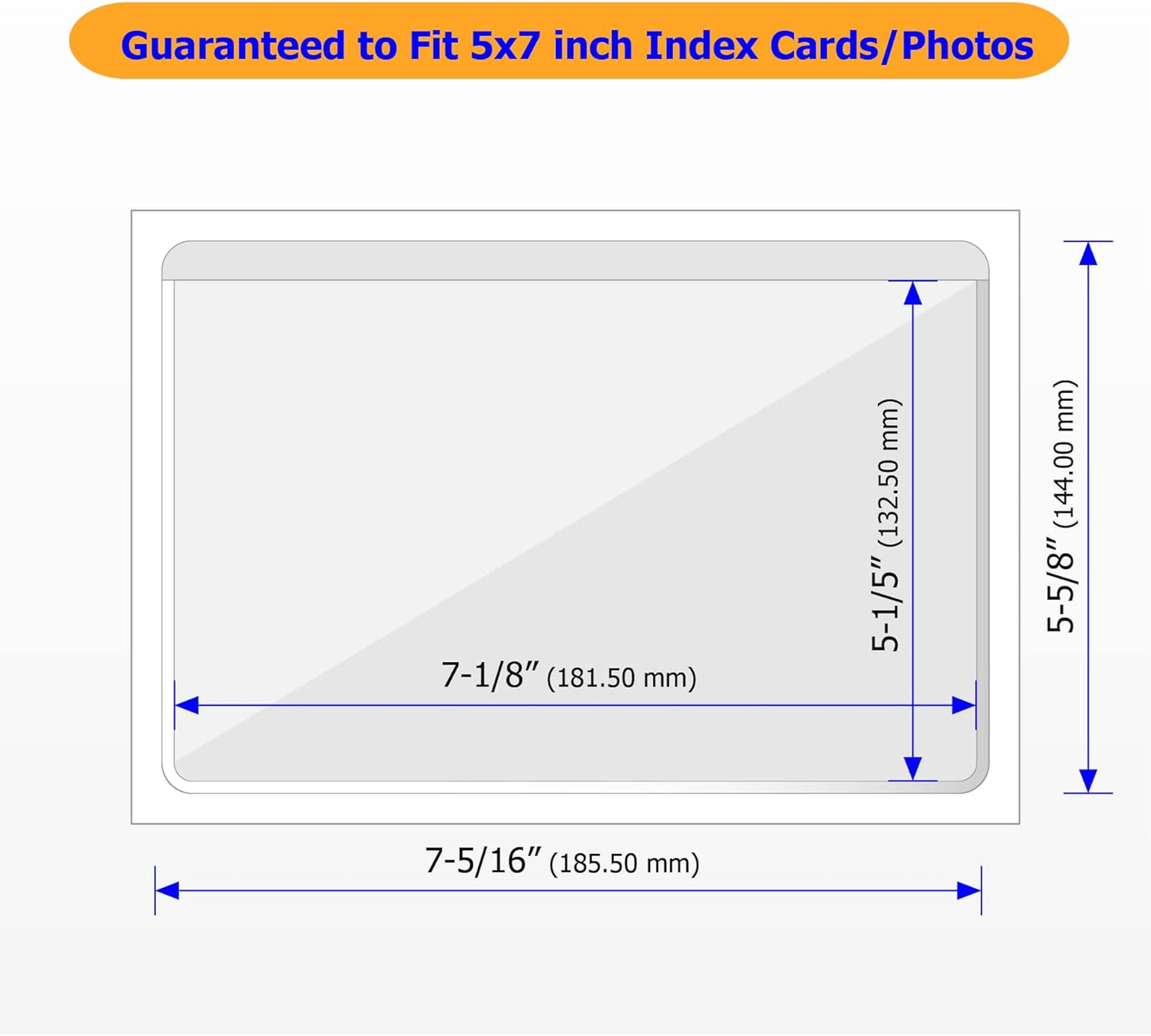 Clear Adhesive 5" x 7" Index Card Pockets with Top Open for Loading, 50 Pack, Plastic Labels Holders for Storage Bins and Library Card, Organizing and Protecting Your Index Cards or Photos