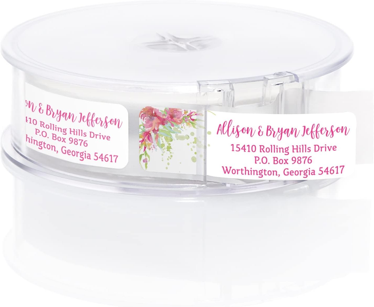 Bright Watercolor Floral Rolled Address Labels / 5 Vibrant Flower Bouquet Designs/Roll of 500 Personalized Address Labels/Designer Return Address Stickers in Elegant Plastic Dispenser