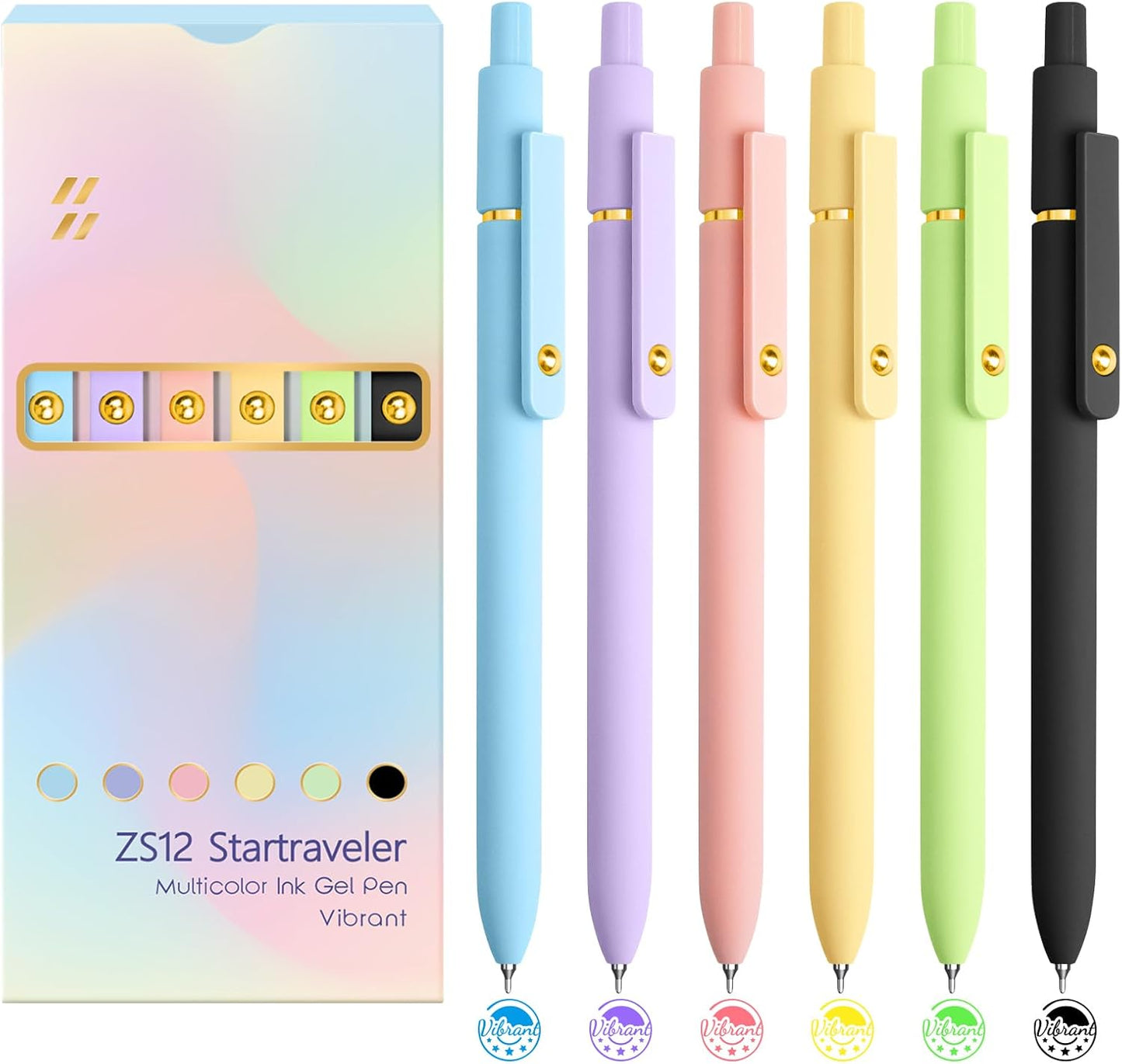 6 Pcs Color Pens for Journaling 0.5mm Fine Point Colored Gel Ink Pen, Smooth Writing Colorful Pens for Note Taking, Gift Set for Women & Men (6 Pcs Vibrant Gold)