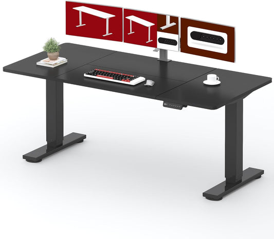 SANODESK Standing Desk Height Adjustable Electric Stand up Desk 79x32 Inches Sit Stand Home Office Desk with Splice Board, Black Frame/Black Top
