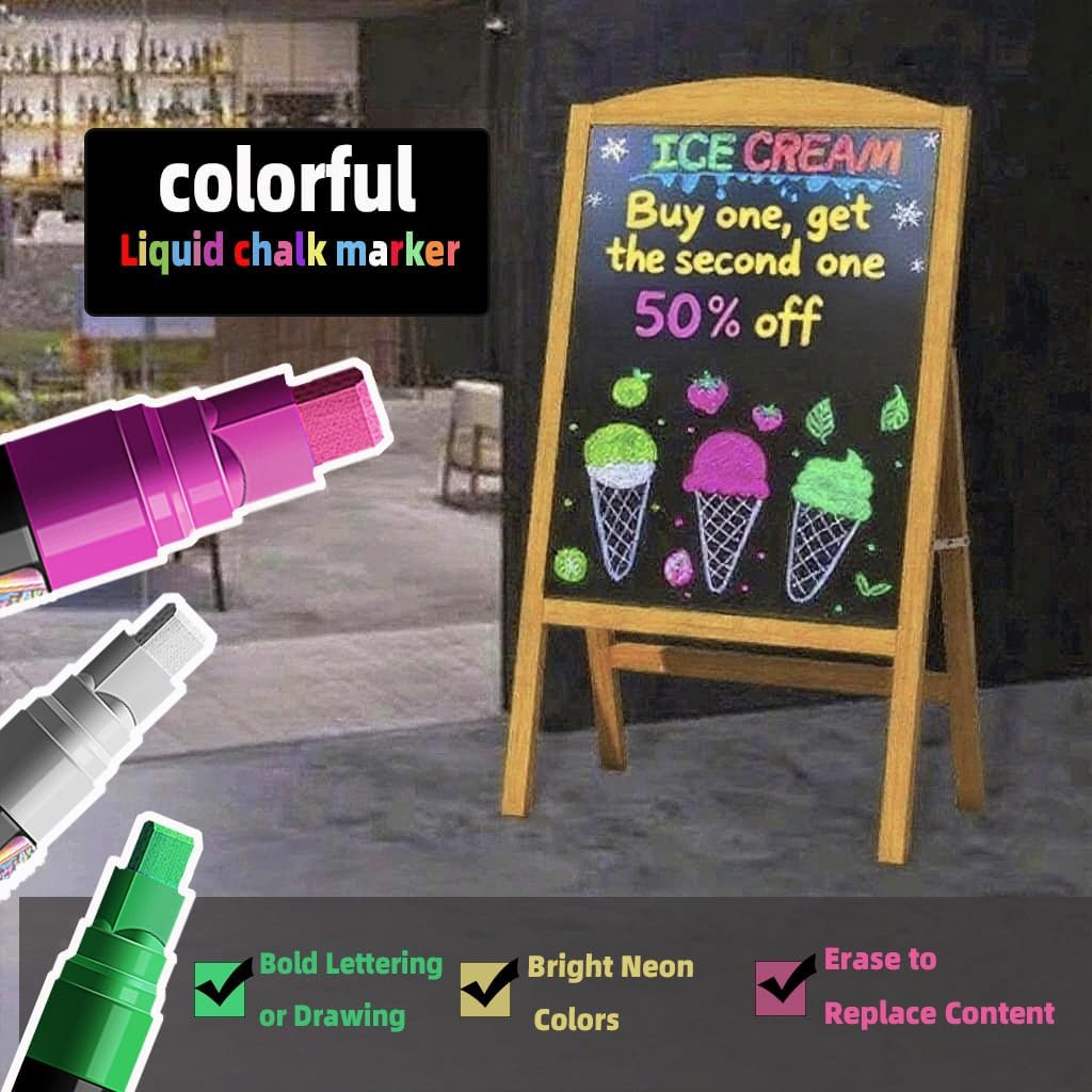 Window Chalk Markers for Cars Glass Washable, 8 Colors Liquid Chalk Marker Pens with 7mm 2 in 1 Nib Wide Tips, Big Chalkboard Markers Car Window pens