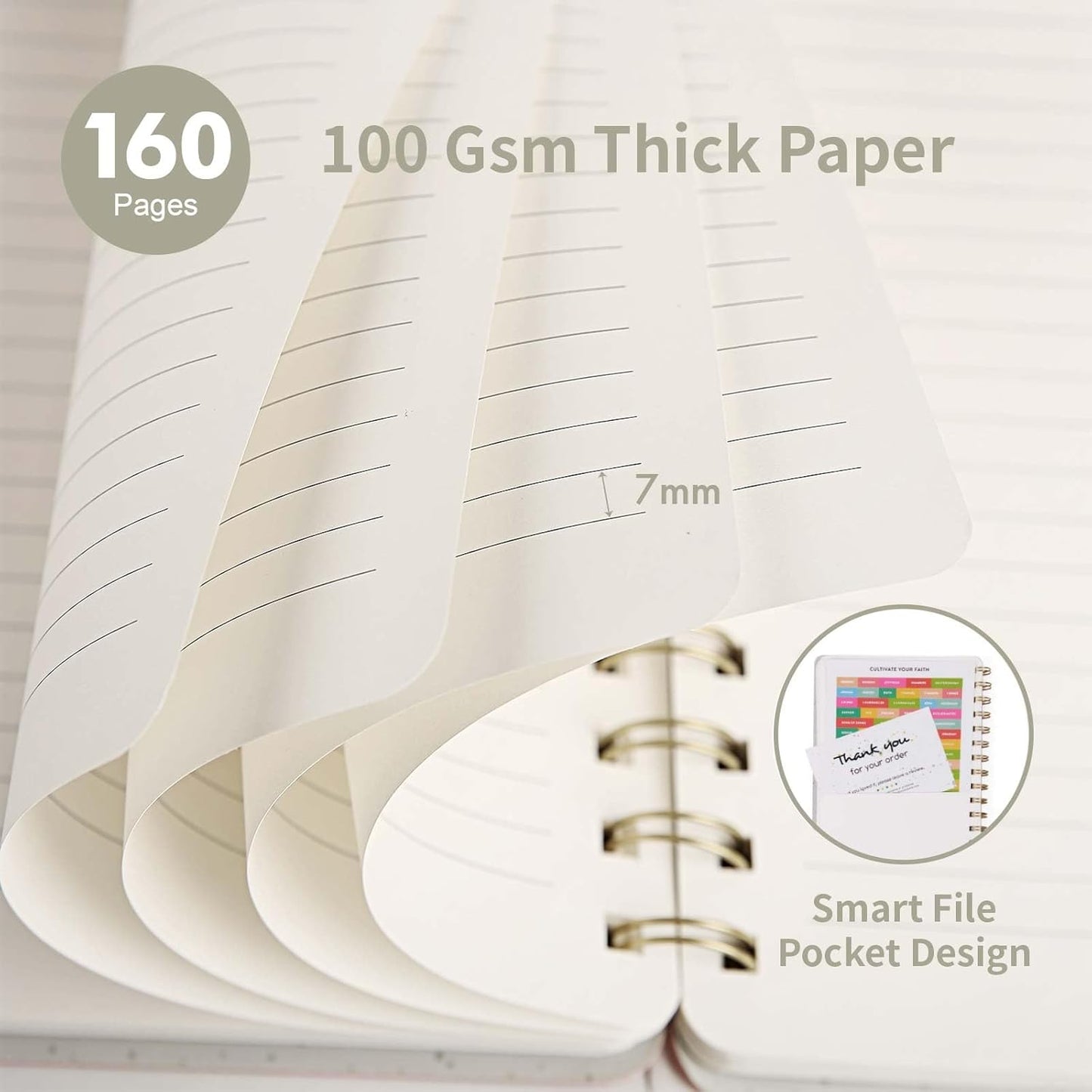 Lined Spiral Notebook College Ruled A5 Journal Book for Note Taking, 160 Pages Writing Journal for Office and Home School Supplies 5.75x8.125 inch (0LightGrey)