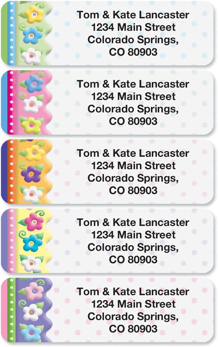 Colorful Images Frosting Flowers Rolled Personalized Return Address Mailing Labels with Dispenser, Customize with Name & Shipping Address, 250 ¾” x 2½” Self Adhesive, Easy Peel Label Roll