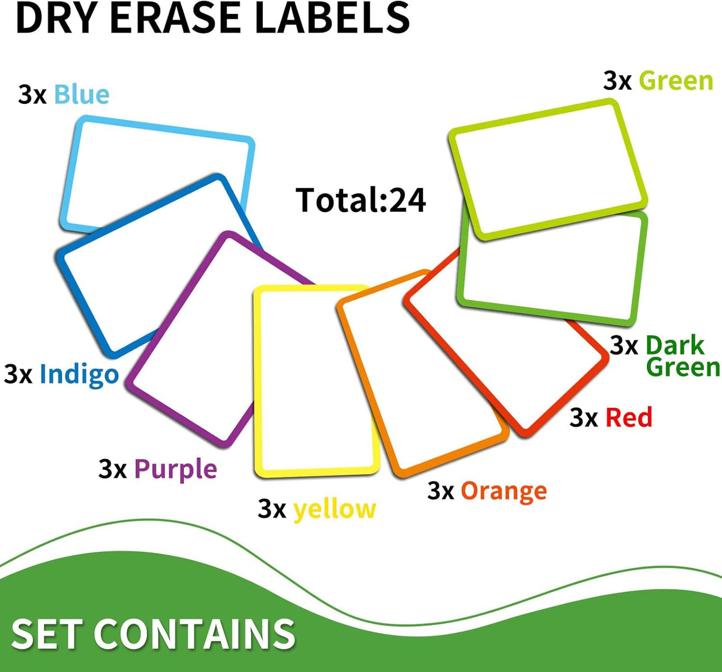 SVNOOC Removable Dry Erase Labels Reusable Sticky Notes 24pcs Name Tag Label Plate Rainbow Nano Sticker in 12 Colors for Whiteboards Locker Fridge School Office Home (2-x-4-inch)