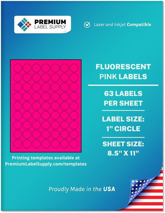 Premium Label Supply Bright Neon Color Fluorescent Sticker Labels - 1" Round Labels - (Fluorescent Pink, 1,575 Labels)