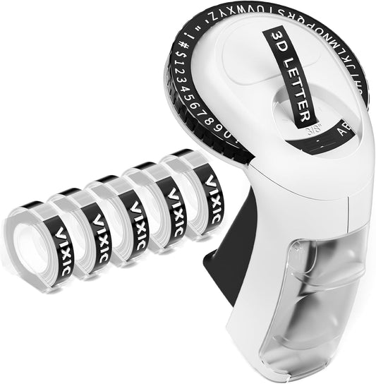 Embossing Label Maker Machine with Tapes, Vintage Retro Embossed Label Maker Punch, Old School Manual Embosser Labeler with 5 Rolls 3D 3/8" Emboss Black Tapes for Home DIY Kids School Items