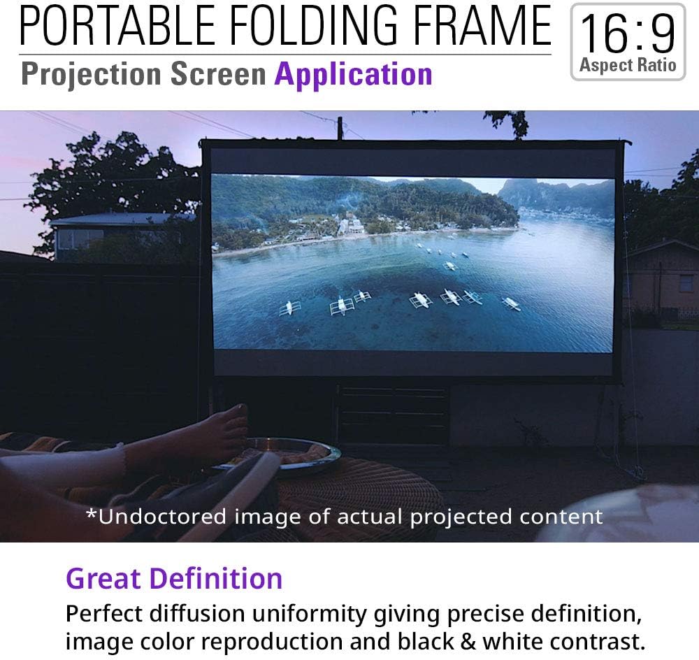 Akia Screens 120 inch Portable Outdoor Projector Screen with Stand and Bag 16:9 8K 4K Ultra HD 3D Adjustable Height Foldable Projection Screen Silver for Movie Video Home Theater AK-OS120H1