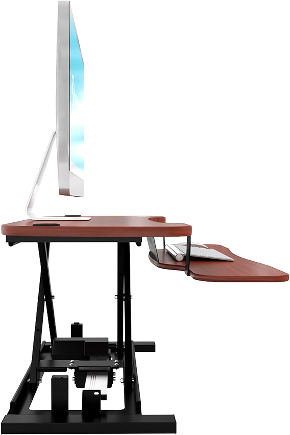 VERSADESK® PowerPro™ Elite 36” x 24" – App Controlled Electric Standing Desk Converter w/USB Charging Port. Raises up to 20”. Fully Assembled – Includes LED Lights. Supports 80 lbs. – Cherry