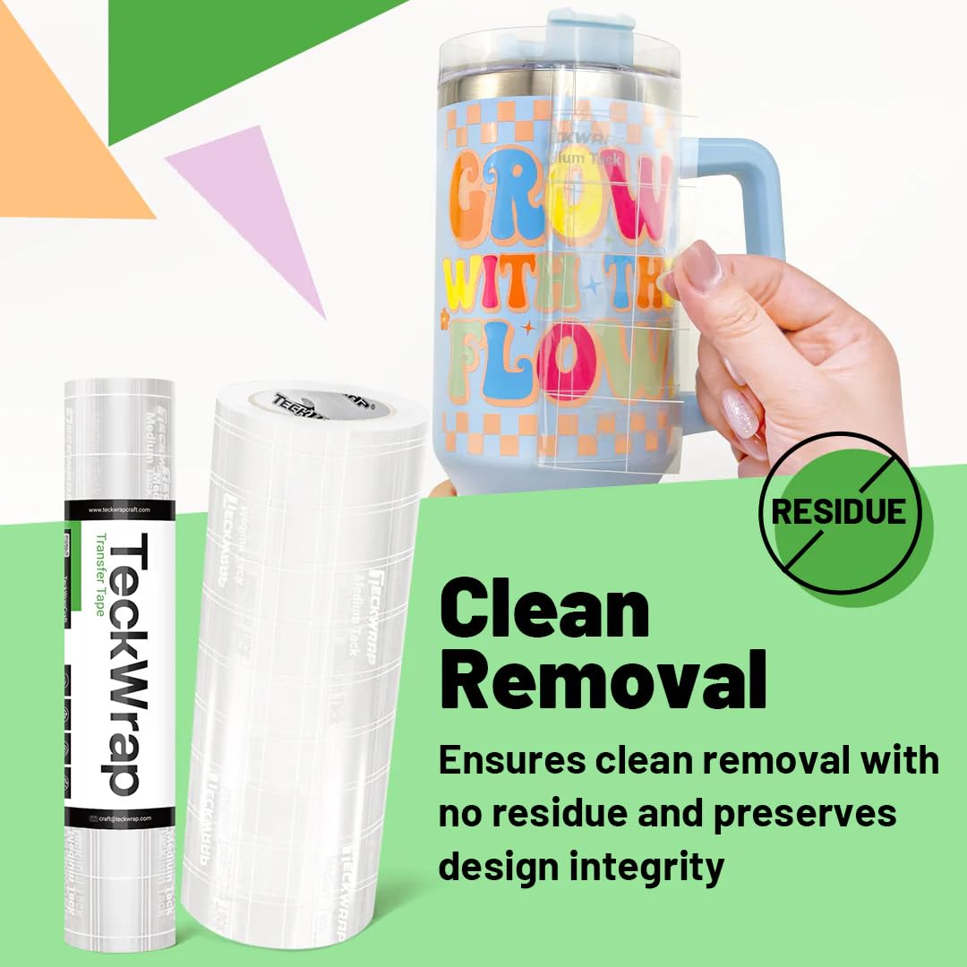 TECKWRAP Silicone Transfer Tape, Advanced Vinyl Application Tape, No Sticky Residue, 12 Inches x 13FT, White Clear Transfer Tape for Vinyl Stickers