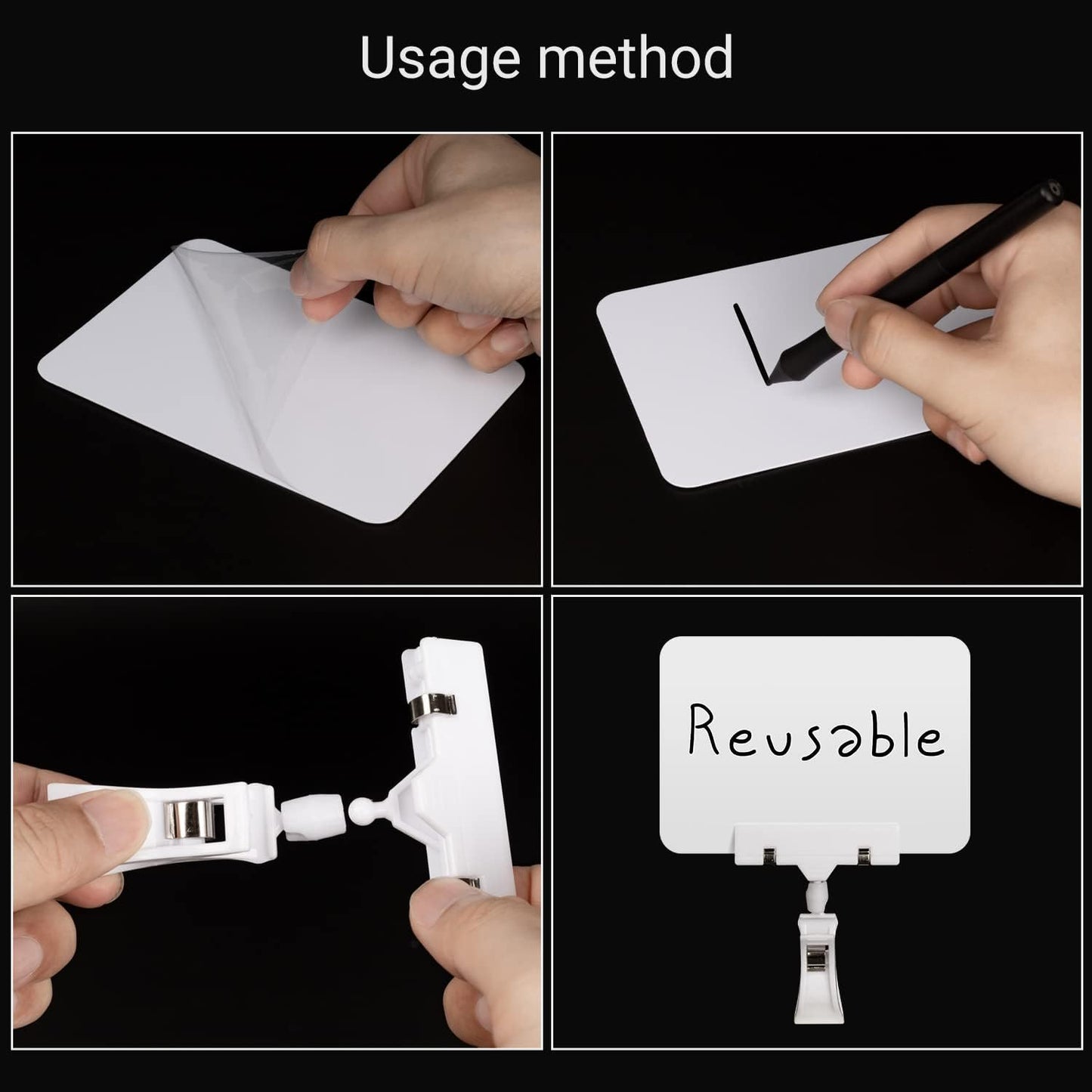 Display Clips, 10 Pack Double Head Rotating Reuse Food Sign Holder, Mini Plastic Chalkboard for Business, Party, Office, Exhibition (White)