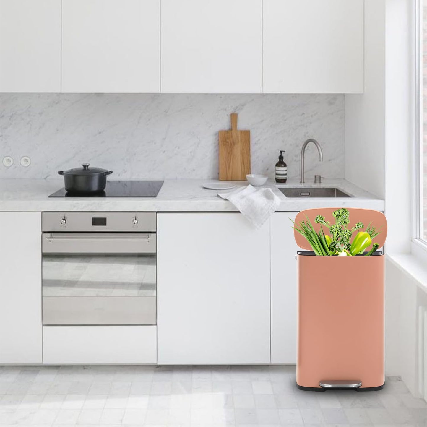 PayLessHere 13 Gallon (50L) Trash Can Kitchen Stainless Steel Trash Can Trash Can with Lid Removable Inner Bucket Foot Pedal Soft Close for Office Home Kitchen Garbage Can Trash Bin