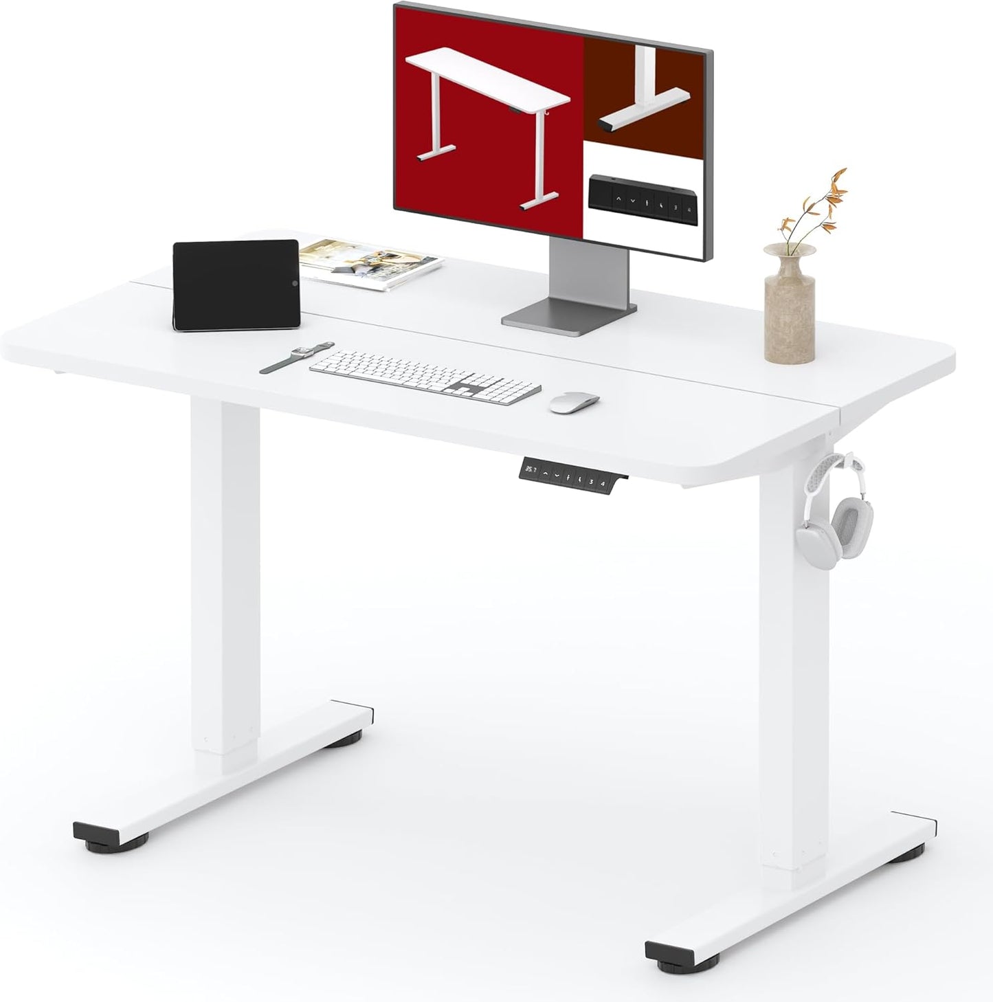 SANODESK Standing Desk Height Adjustable Electric Stand up Desk 40x24 Inches Sit Stand Home Office with Splice Board, White Frame/White Top
