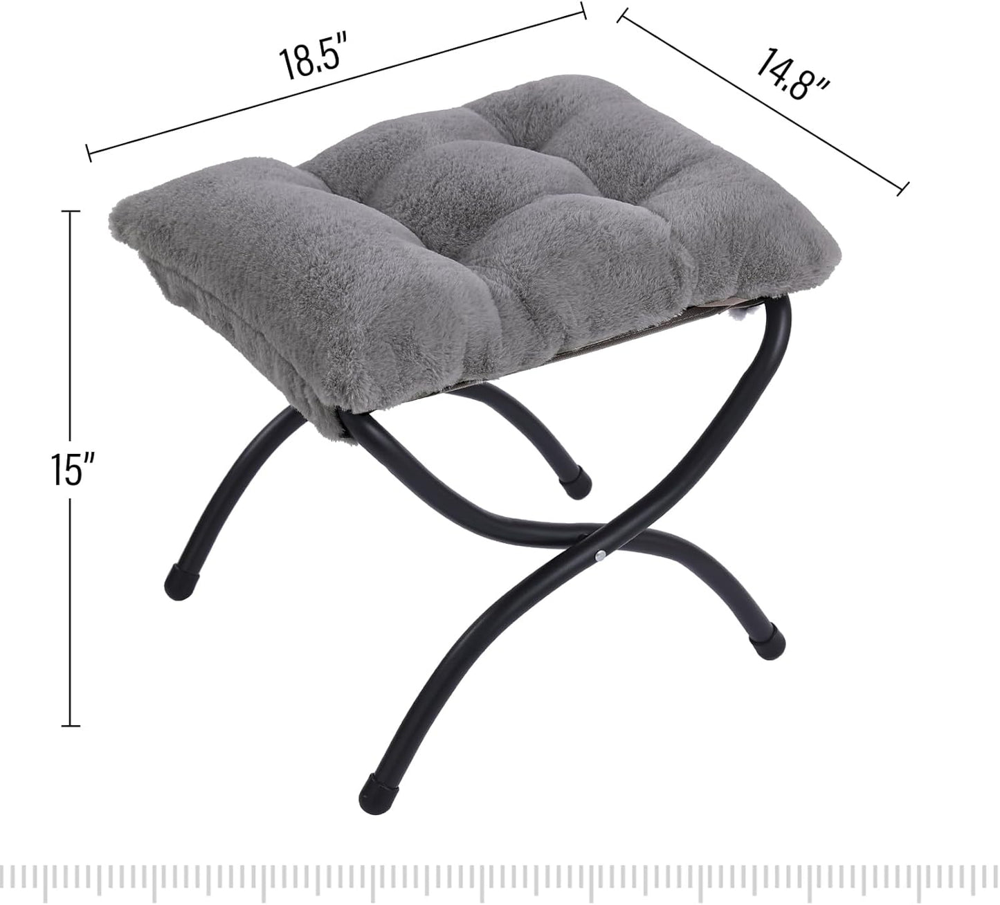 LITA Folding Upholstered Footrest Stool, Modern Small Portable Accent Ottoman with Detachable Thick Cotton Cushion Padded Sofa Stool with Metal Frame for Lazy Chair, Living Room & Bedroom, Plush Grey