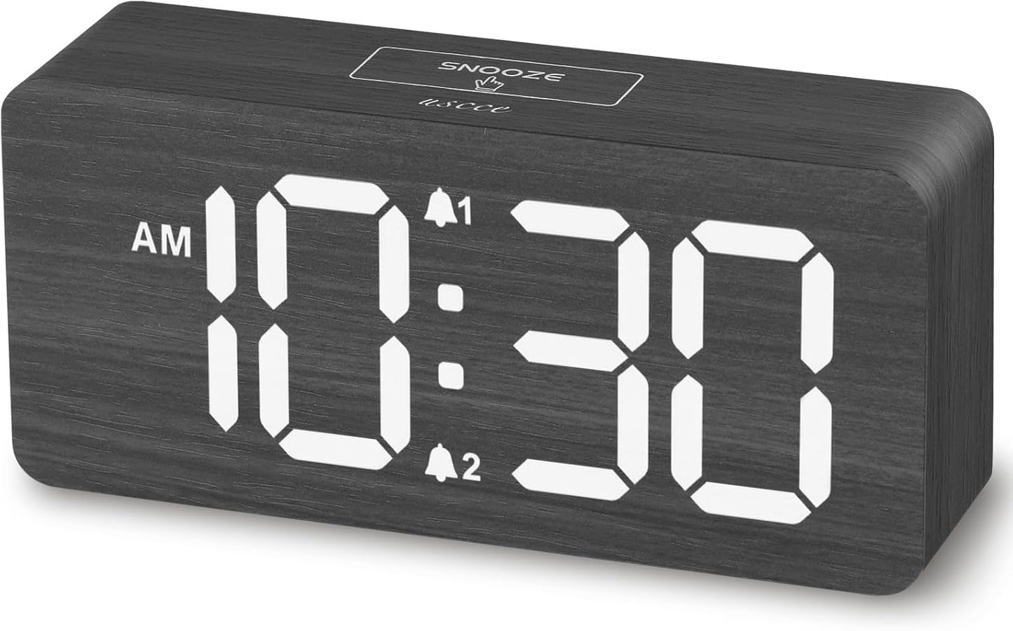 uscce Wooden Digital Alarm Clocks for Bedrooms: Dimmable Dual Alarm Clock with Large Numbers for Bedside Desk - Loud Alarm for Heavy Sleepers with Volume Control - Wood Decor & Gifts