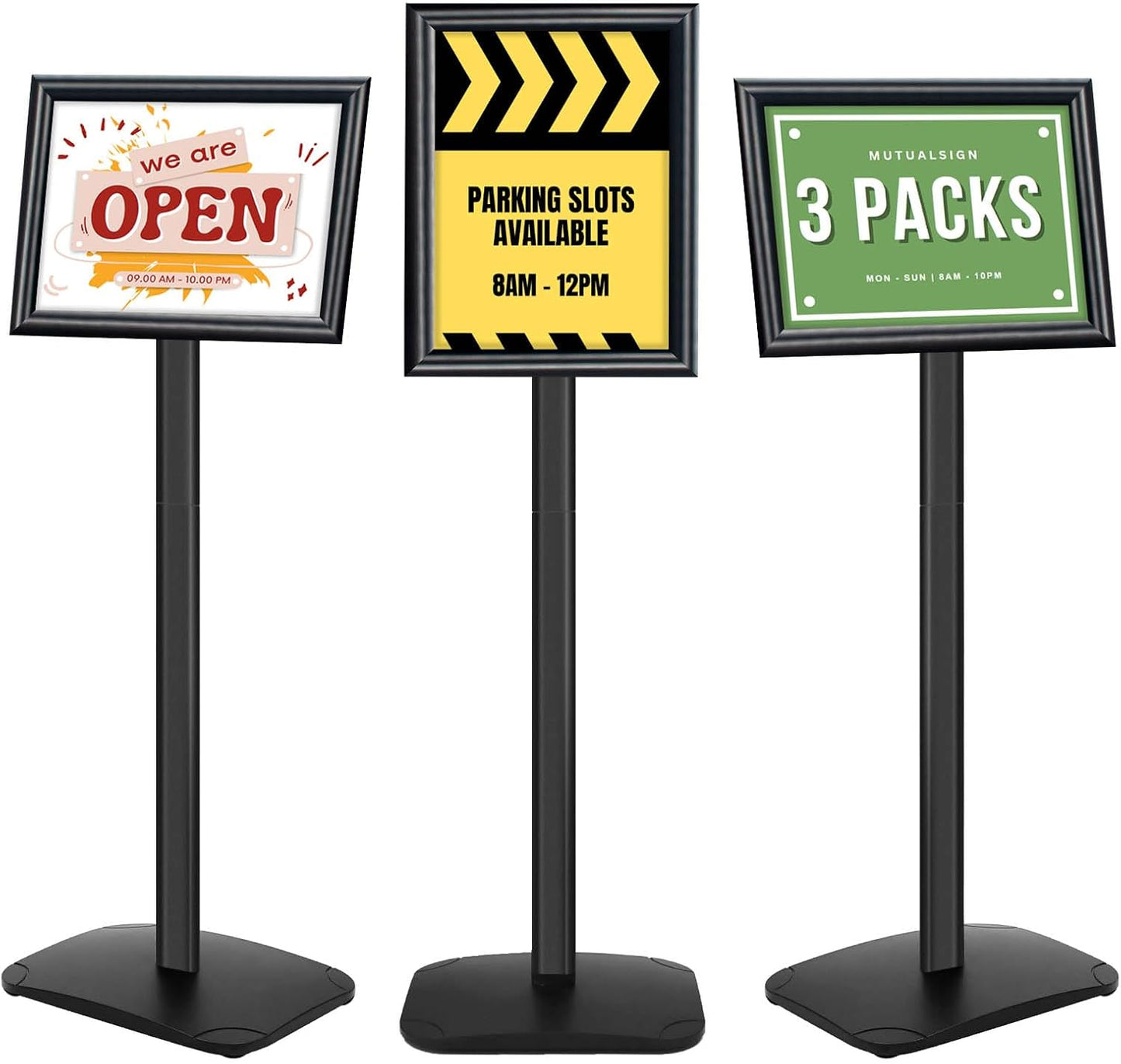 3Pcs Heavy Duty Pedestal Sign Holder for Display, 8.5 x 11 inches Adjustable Floor Standing Sign Holder with Weighted Base,Sign Stand for Indoor/Outdoor Advertising，Black