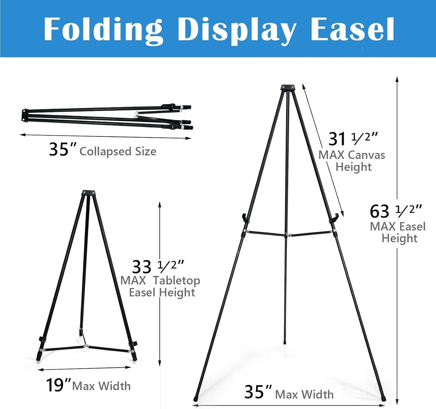 Falling in Art 66" Aluminum Display Easel, Presentation Stand with Adjustable Height for Signs, Posters, and Whiteboards, Black 2 Pack