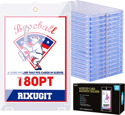 25-Pack 180pt Sleeved Card Magnetic-Holders - One Touch Card Holder, Card Case, Larger Inner Dimension: 2.63"x 3.7", Fits Soft Card Sleeve on Card First, Then into Card Holder for Double Protection