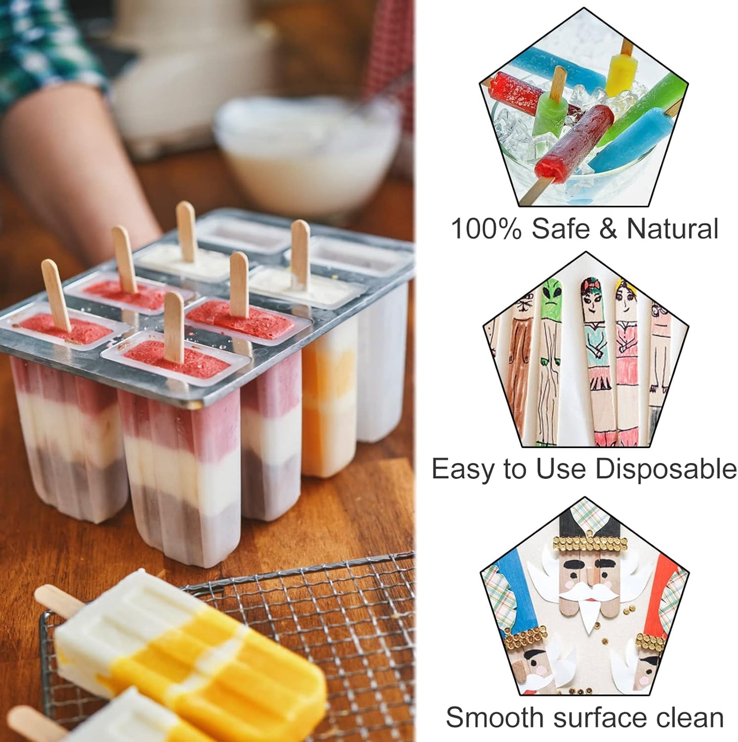 WISYOK 1000 Pcs Wooden Popsicle Sticks for Crafts, 4.5 Inch Wide Lollipop Sticks for Creative Designs or Kids Education, Home Art Projects