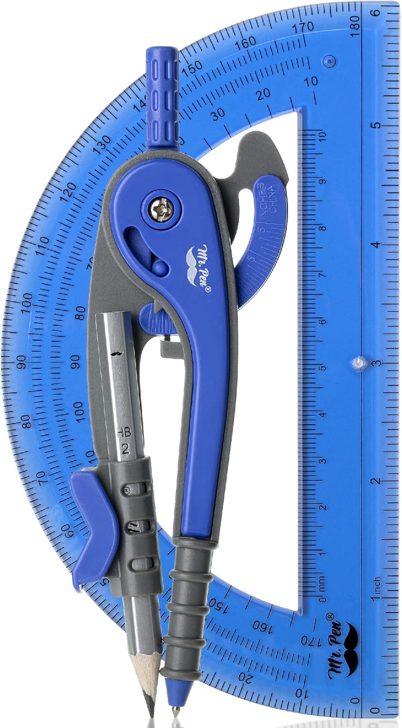 Mr. Pen- Compass and Protractor Set, Midnight Blue, Compass Geometry Tool, Protractor and Compass Set, Compass Drawing Tool, Drawing Compass, Geometry Compass, Math Compass for Geometry