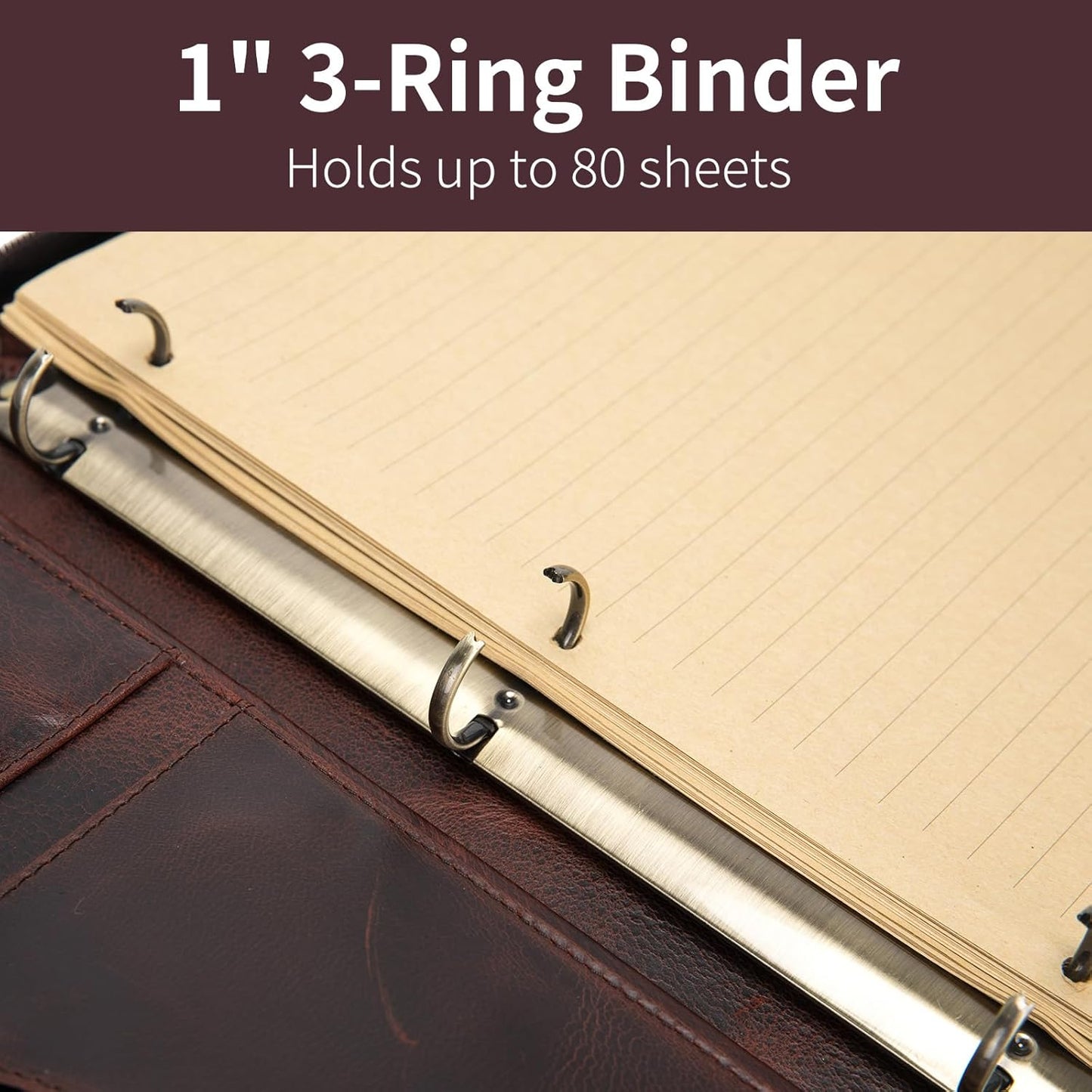 Personalized 3 Ring Binder Genuine Leather Portfolio, Front Pocket, Custom Engraved 8.5 x 11 Legal Pad Laptop Organizer for Men Women, Zippered Business Work Padfolio, Dark Brown, Oil Tanned