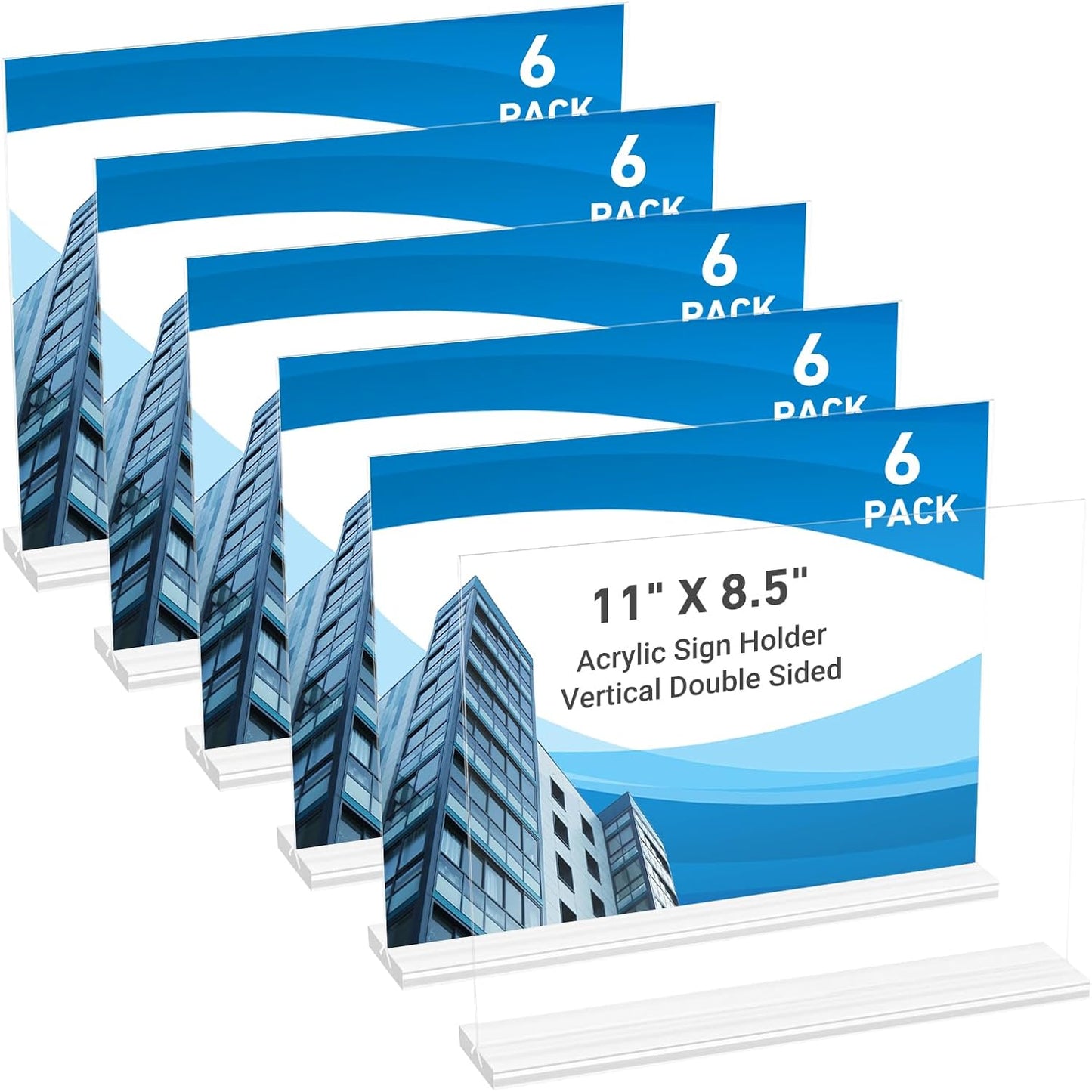 6 Pack Acrylic Sign Holder 11 x 8.5 Horizontal, Double-Sided Clear Sign Holder Plastic Stands for Display, T Shape Acrylic Table Sign Stands for Office Store Restaurants Wedding Party Decoration