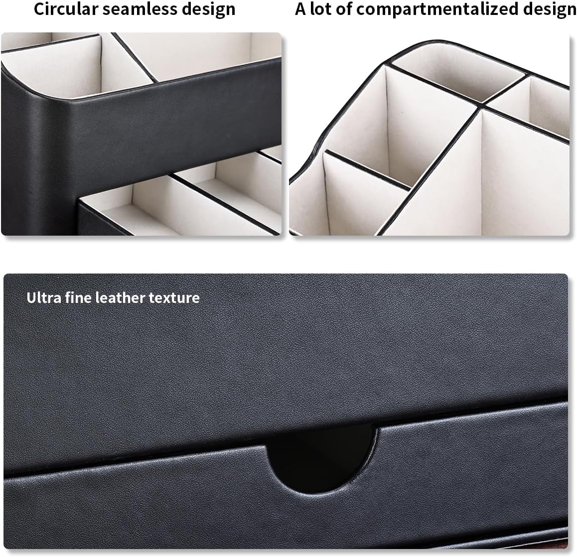 KINGFOM Desk Organizer with Drawer, Multifunction Pencil Holder for Desk, Desk Organizer and Accessories 5 Comparetments for Home Office Supplies (Black)