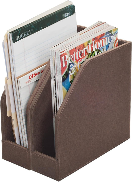 MobileVision Executive Brown Cloth Fabric Vertical File Holders - 2 Piece Combo