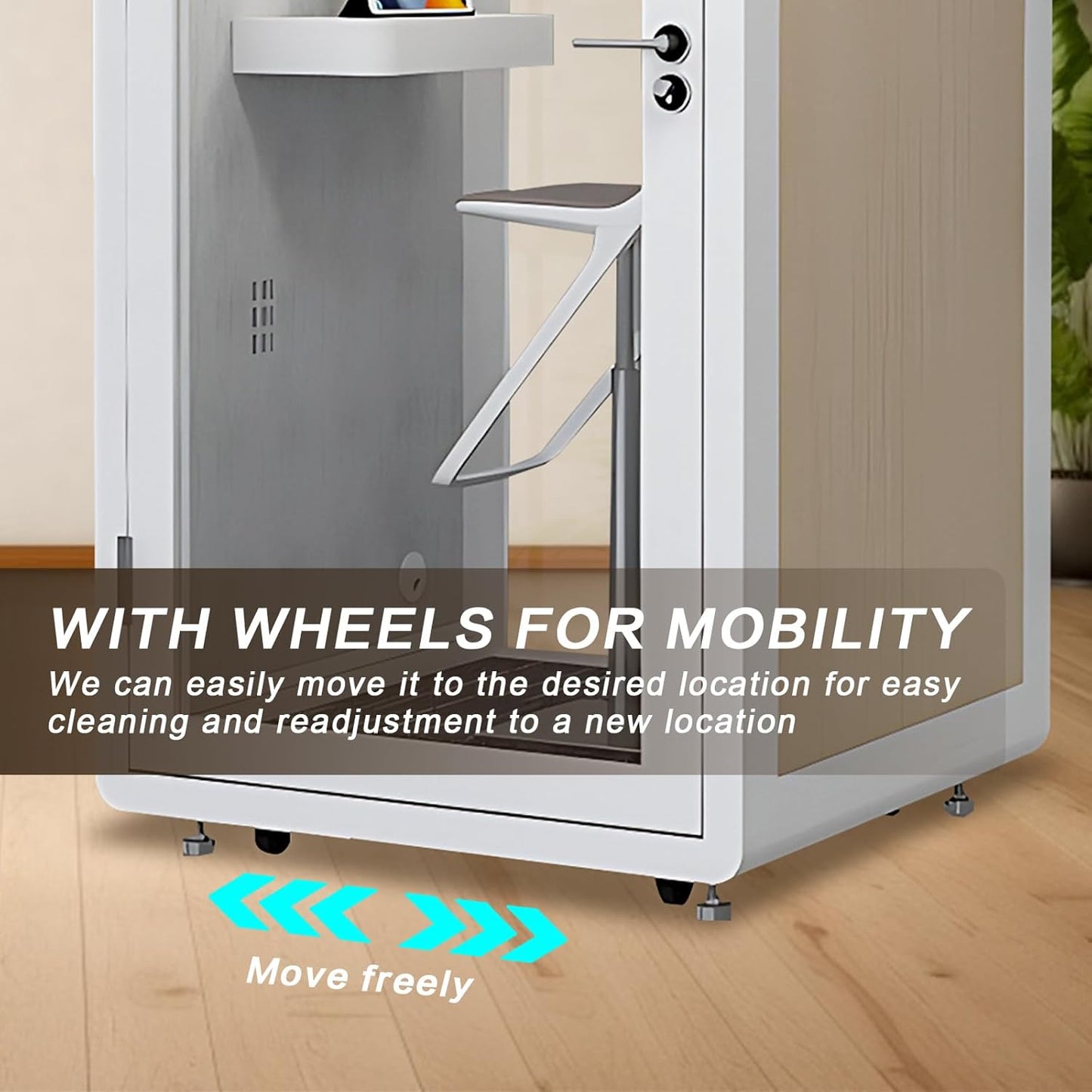 Office Sound Booth with Audio Privacy - Removable Soundproof Booth Includes White with Wood Grain Side Trim,Soundproof Room with Light,Fans, Socket for Singing Room,Telephone Booth (41.33IN)