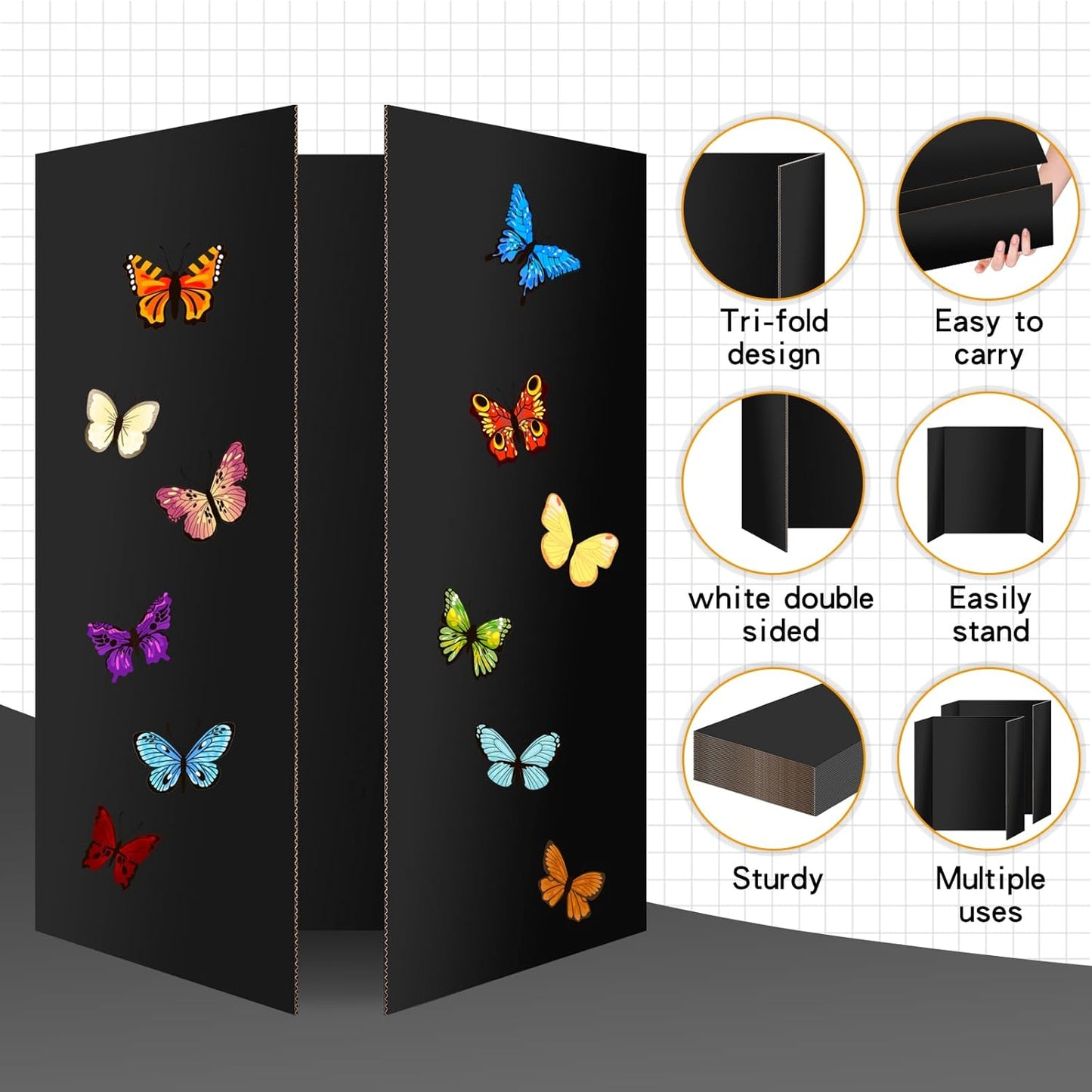 6 Pack Trifold Poster Board 48" X 36", IKAYAS Double Sided Black Poster Boards, Science Fair Display Boards Posterboard Foamboard for Mounting, Prints,Art,Display,Projects Classroom Supplies