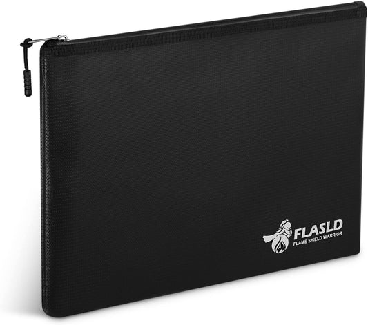 FLASLD Fireproof Document Money Bags, Large Fireproof Wallet Pouch, Safe Bag for Cash, Valuables & Passport, with Silicone Coating & Zipper Closure (Pouch-15x11”)
