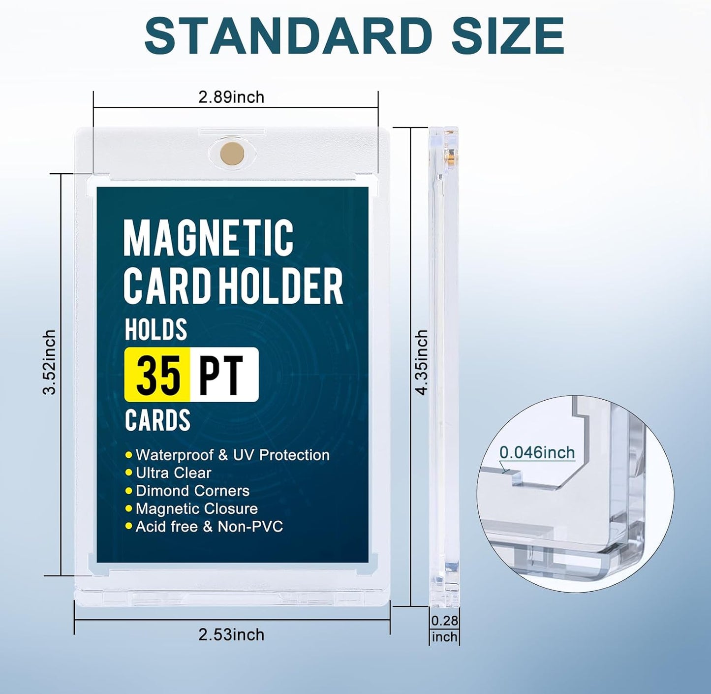 GEAoffice 25pc Magnetic Card Holder for Trading Cards with Dispaly Stands, 35pt UV Protection Ultra Clear Baseball Card Holder Protectors for Sports & Game Cards, Hard Plastic