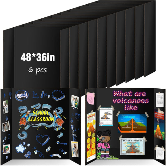 6 Pack Trifold Poster Board 48" X 36", IKAYAS Double Sided Black Poster Boards, Science Fair Display Boards Posterboard Foamboard for Mounting, Prints,Art,Display,Projects Classroom Supplies