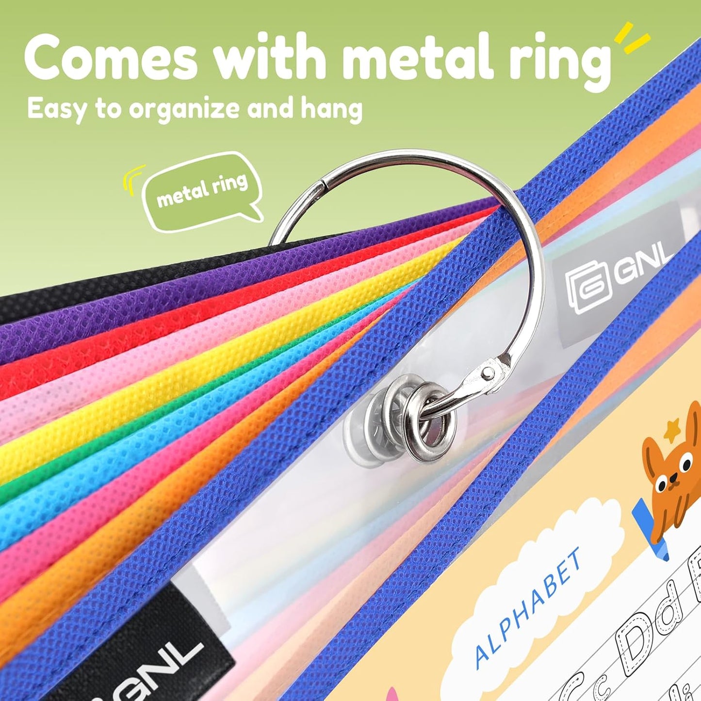 GNL Dry Erase Pocket Sleeves 30 Packs, Reusable Clear Plastic Ticket Holders with Rings, Durable & Easy-to-Erase Sheet Protectors, Assorted Colors 10x14 Inch for Classroom & School Teacher Supplies